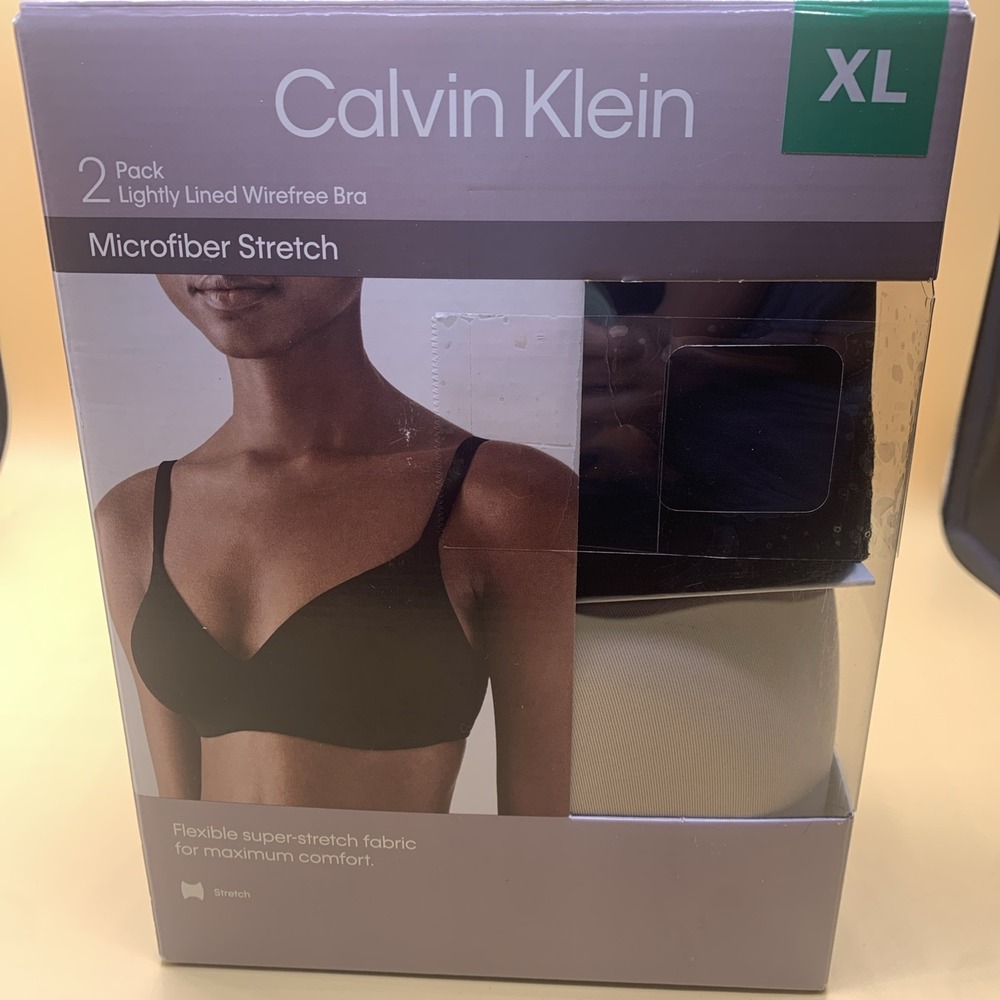 New Calvin Klein Women's Cotton 2 Pack No Wire Lightly Lined Stretch Extra Large